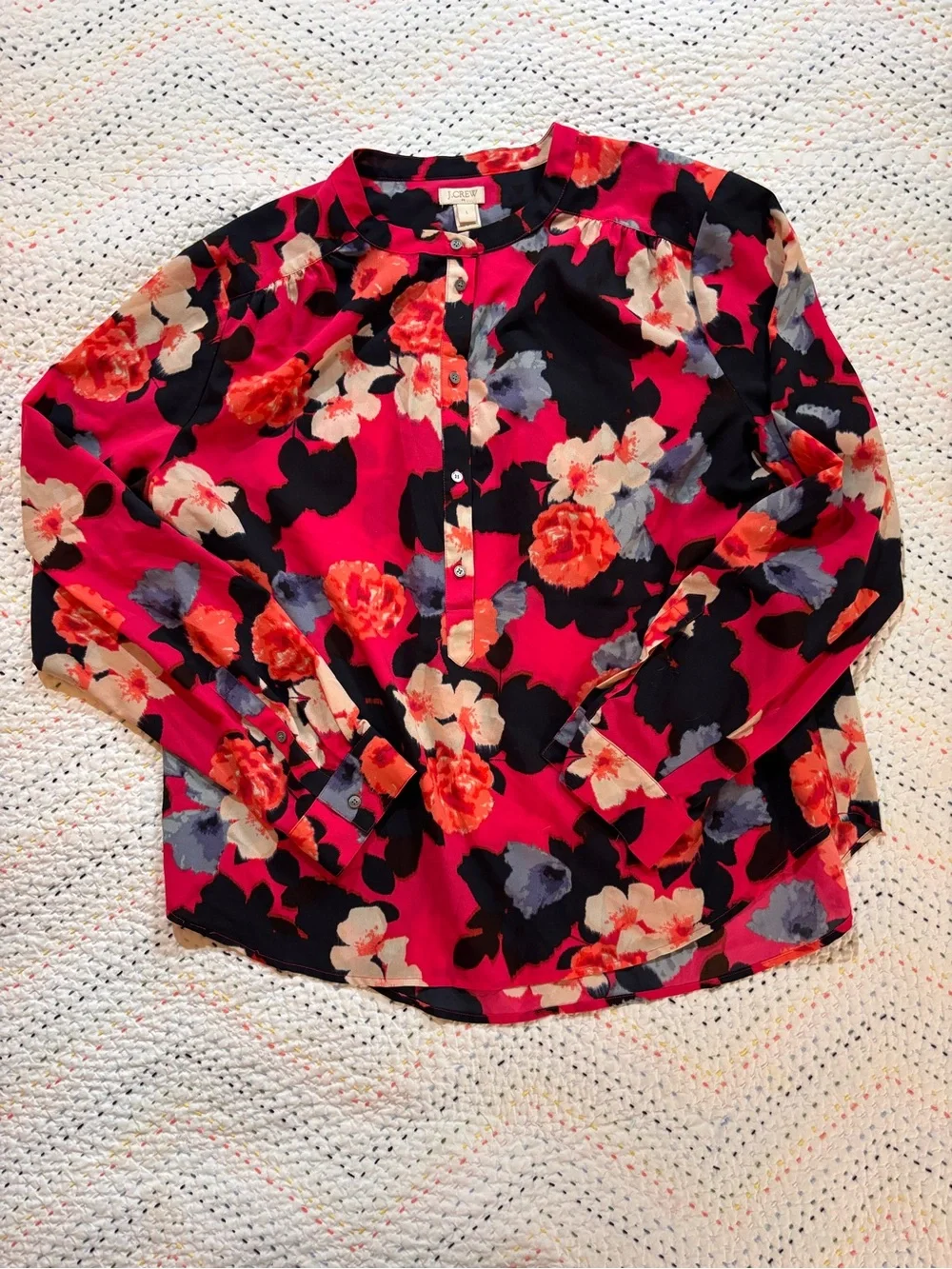 J. Crew Fuchsia Floral Button-Front Blouse